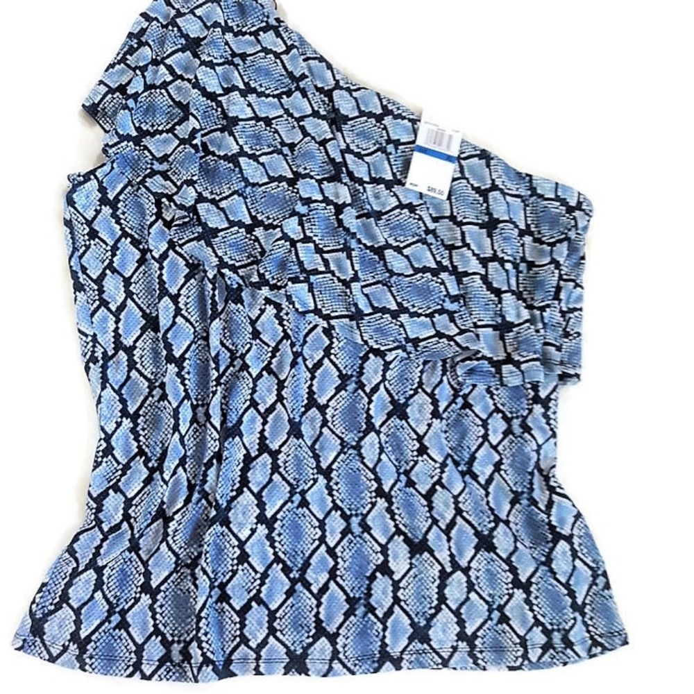 Michael Kors Top One Shoulder Snakeskin Python Fold Over Exaggerated Ruffle XL